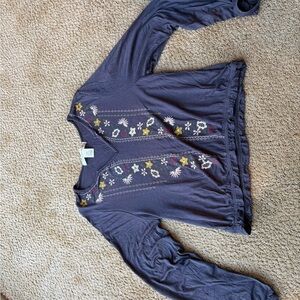 Lucky Brand Navy Floral Embroidered Blouse